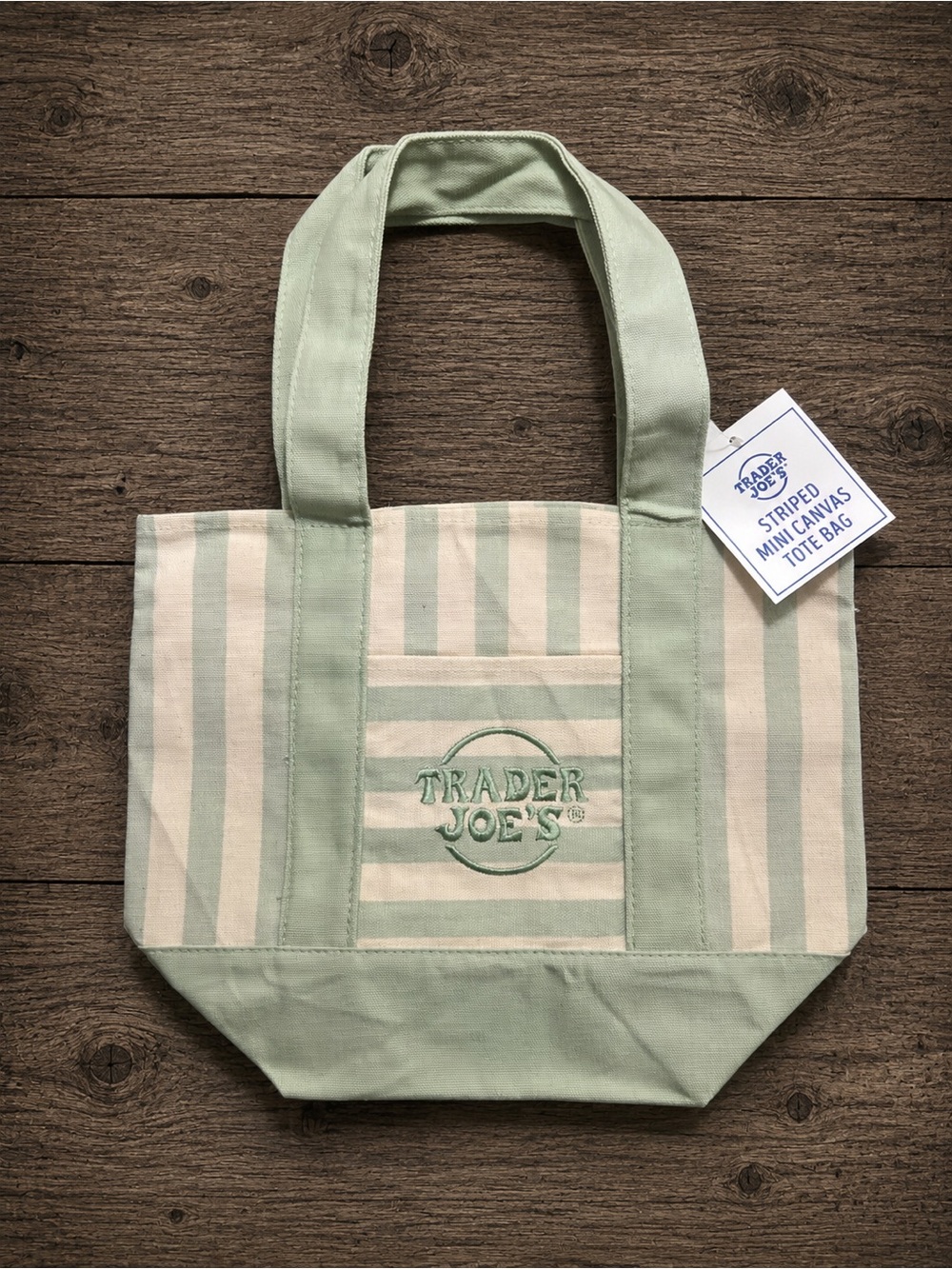 NWT Trader Joe's Striped Canvas Tote Bag in Green and Cream